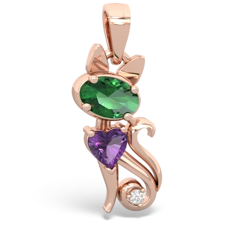 lab emerald-amethyst kitten pendant