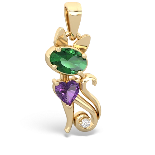 lab emerald-amethyst kitten pendant