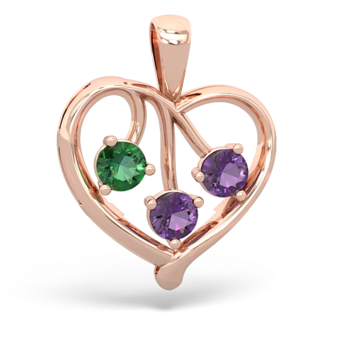 lab emerald-amethyst love heart pendant