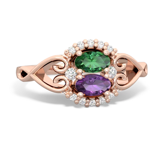 Lab Emerald Lab Created Emerald with Genuine Amethyst Love Nest ring Ring