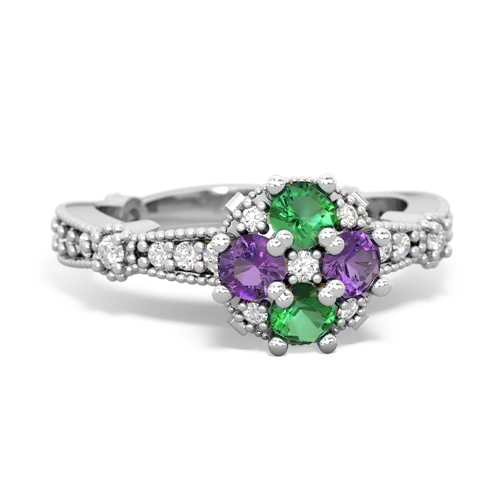 lab emerald-amethyst art deco engagement ring