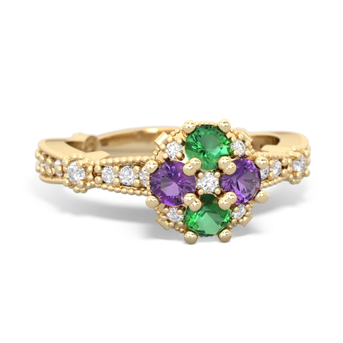 Lab Emerald Lab Created Emerald with Genuine Amethyst Milgrain Antique Style ring Ring