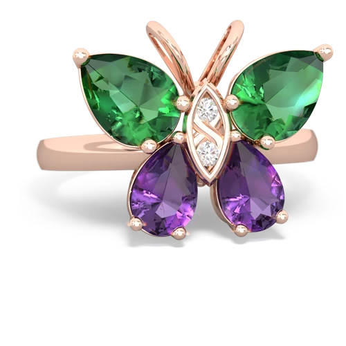 lab emerald-amethyst butterfly ring