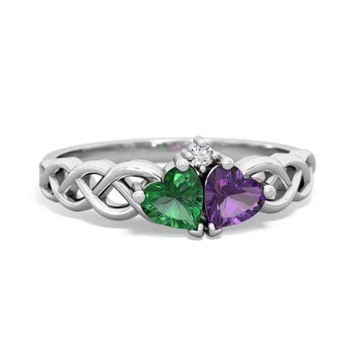 Lab Emerald Lab Created Emerald with Genuine Amethyst Heart to Heart Braid ring Ring