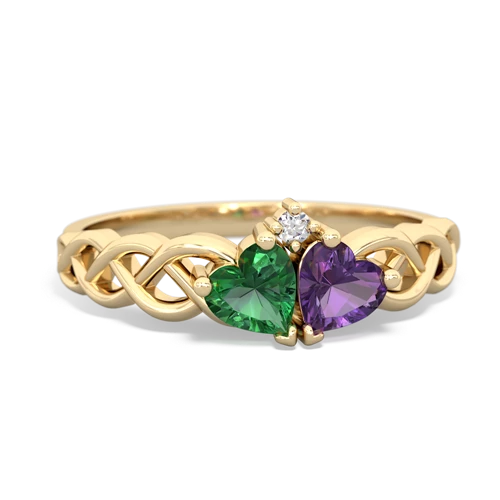 lab emerald-amethyst celtic braid ring