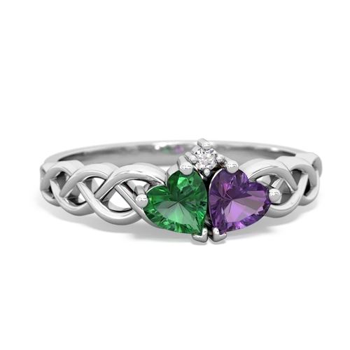 lab emerald-amethyst celtic braid ring