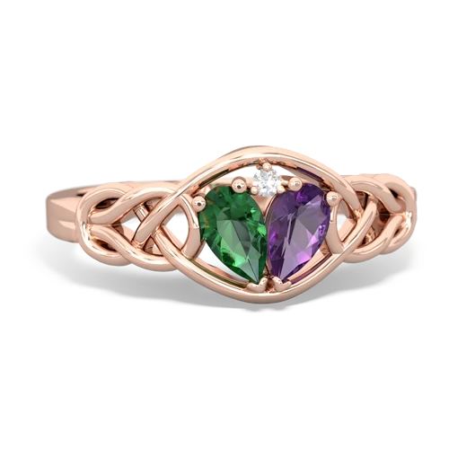 lab emerald-amethyst celtic knot ring