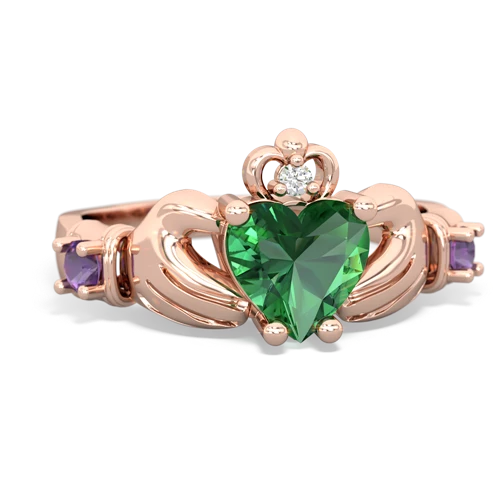 Lab Emerald Lab Created Emerald with Genuine Amethyst and Genuine Fire Opal Claddagh ring Ring