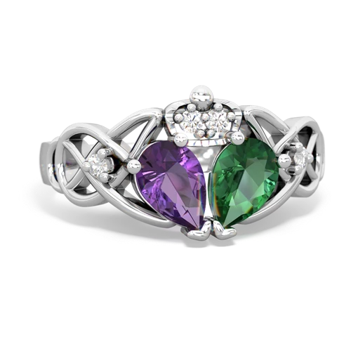 Lab Emerald Lab Created Emerald with Genuine Amethyst Two Stone Claddagh ring Ring