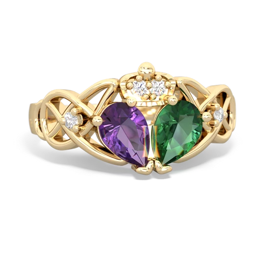 Lab Emerald Lab Created Emerald with Genuine Amethyst Two Stone Claddagh ring Ring