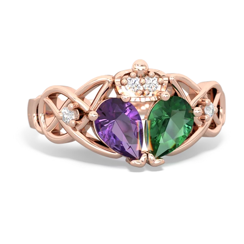 lab emerald-amethyst claddagh ring