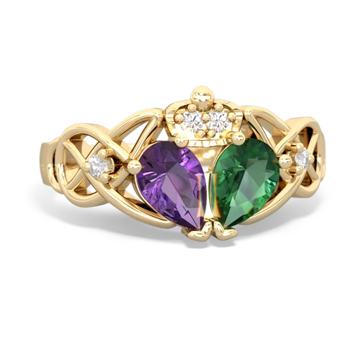 lab emerald-amethyst claddagh ring