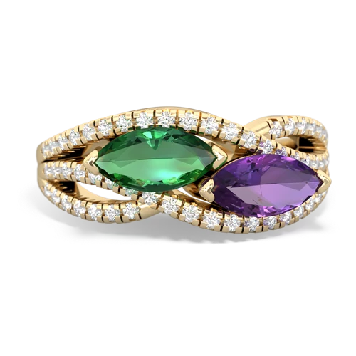 Lab Emerald Lab Created Emerald with Genuine Amethyst Diamond Rivers ring Ring