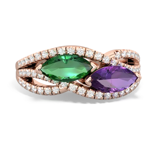 lab emerald-amethyst double heart ring