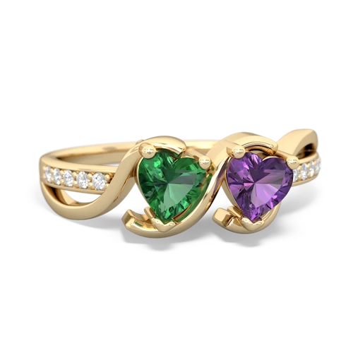 lab emerald-amethyst double heart ring