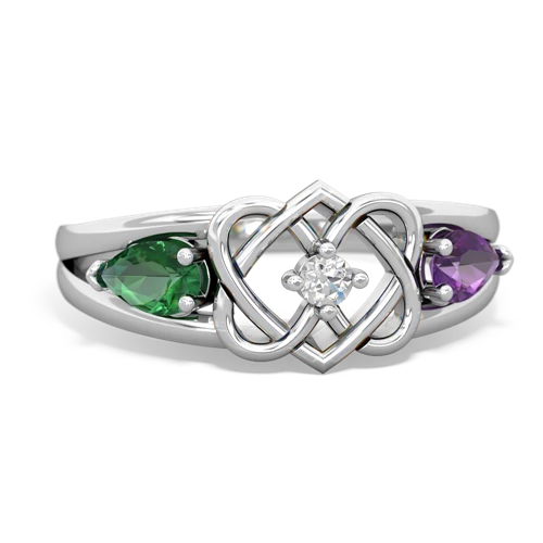 Lab Emerald Lab Created Emerald with Genuine Amethyst Hearts Intertwined ring Ring