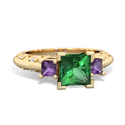 Lab Emerald Lab Created Emerald with Genuine Amethyst and  Art Deco ring Ring