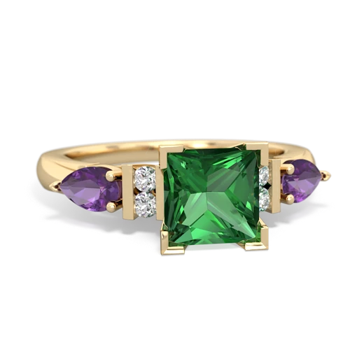Lab Emerald Lab Created Emerald with Genuine Amethyst and  Engagement ring Ring