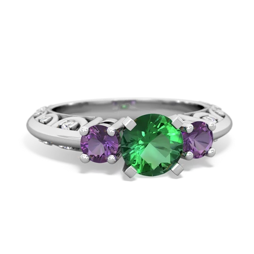 Lab Emerald Lab Created Emerald with Genuine Amethyst Art Deco ring Ring