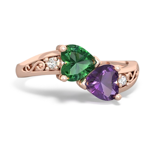 lab emerald-amethyst filligree ring