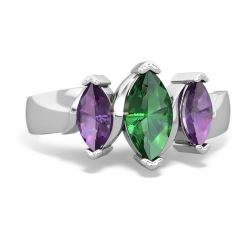 Lab Emerald Lab Created Emerald with Genuine Amethyst and Genuine Emerald Three Peeks ring Ring