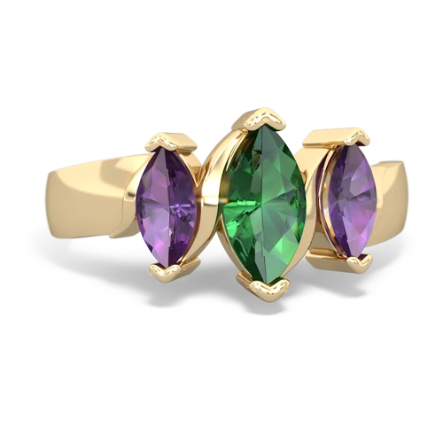 Lab Emerald Lab Created Emerald with Genuine Amethyst and  Three Peeks ring Ring