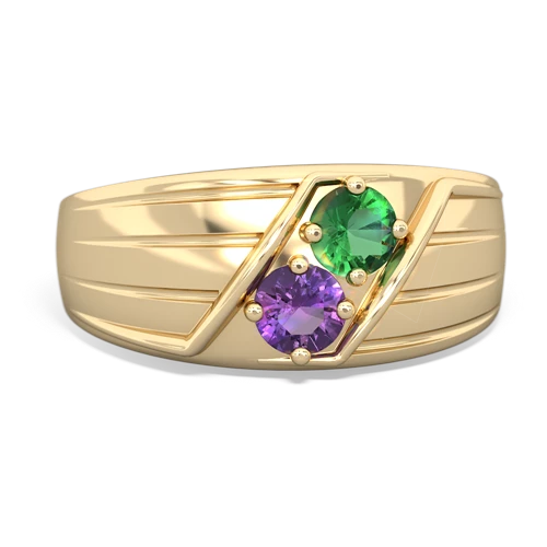 Lab Emerald Lab Created Emerald with Genuine Amethyst Art Deco Men's ring Ring