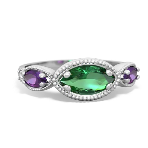 Lab Emerald Lab Created Emerald with Genuine Amethyst and  Antique Style Keepsake ring Ring