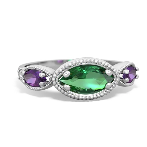 lab emerald-amethyst milgrain marquise ring