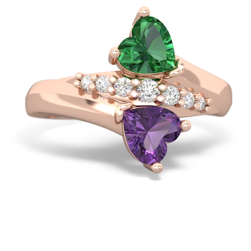 Lab Emerald Lab Created Emerald with Genuine Amethyst Heart to Heart Bypass ring Ring