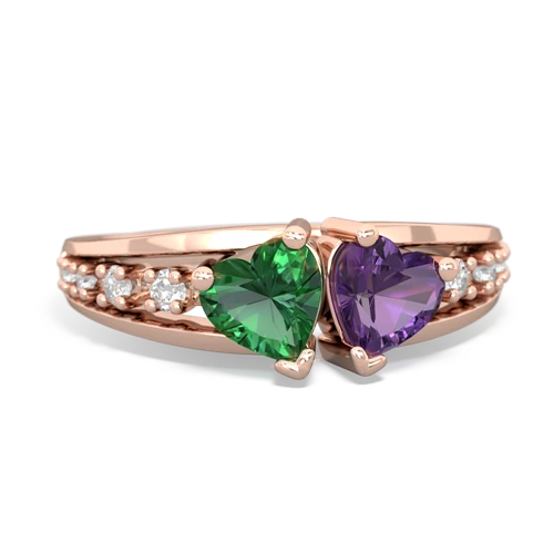 Lab Emerald Lab Created Emerald with Genuine Amethyst Heart to Heart ring Ring