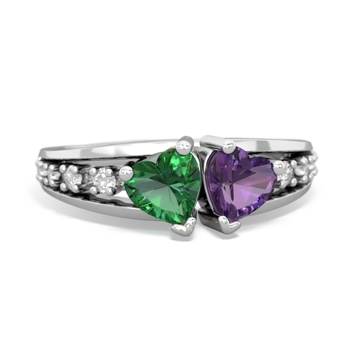 Lab Emerald Lab Created Emerald with Genuine Amethyst Heart to Heart ring Ring