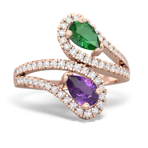 lab emerald-amethyst pave swirls ring