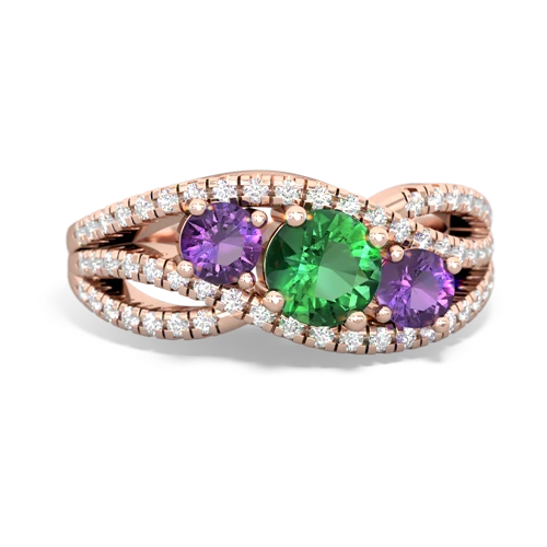 lab emerald-amethyst three stone pave ring