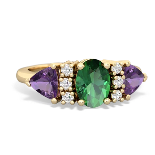 Lab Emerald Lab Created Emerald with Genuine Amethyst and  Antique Style Three Stone ring Ring