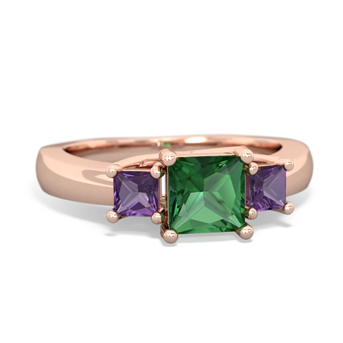 Lab Emerald Lab Created Emerald with Genuine Amethyst and Lab Created Pink Sapphire Three Stone Trellis ring Ring