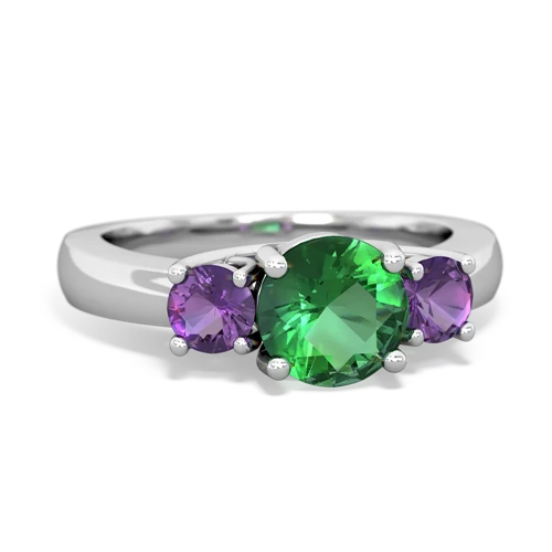 Lab Emerald Lab Created Emerald with Genuine Amethyst and Genuine White Topaz Three Stone Trellis ring Ring