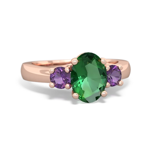 Lab Emerald Lab Created Emerald with Genuine Amethyst Three Stone Trellis ring Ring