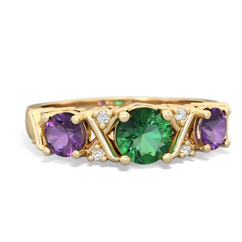 Lab Emerald Lab Created Emerald with Genuine Amethyst and Lab Created Emerald Hugs and Kisses ring Ring