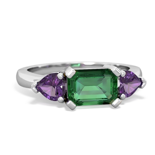 Lab Emerald Lab Created Emerald with Genuine Amethyst and Lab Created Pink Sapphire Three Stone ring Ring
