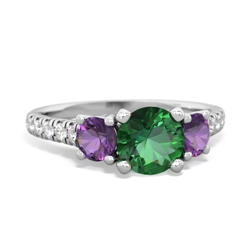 Lab Emerald Lab Created Emerald with Genuine Amethyst and Genuine Aquamarine Pave Trellis ring Ring