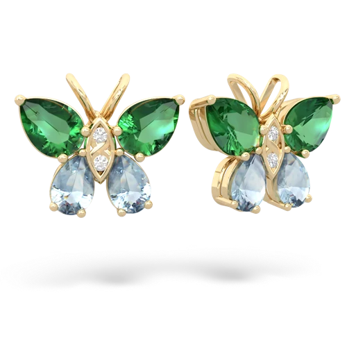 lab emerald-aquamarine butterfly earrings