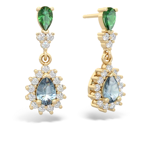 Lab Emerald Lab Created Emerald with Genuine Aquamarine Halo Pear Dangle earrings Earrings