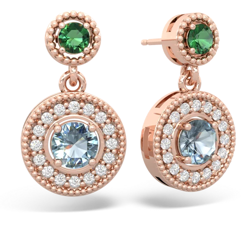 lab emerald-aquamarine halo earrings