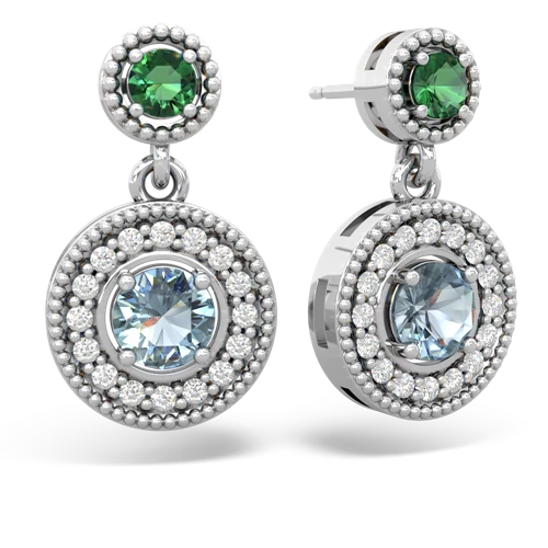 lab emerald-aquamarine halo earrings