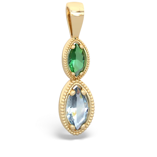 Lab Emerald Lab Created Emerald with Genuine Aquamarine Antique-style Halo pendant Pendant