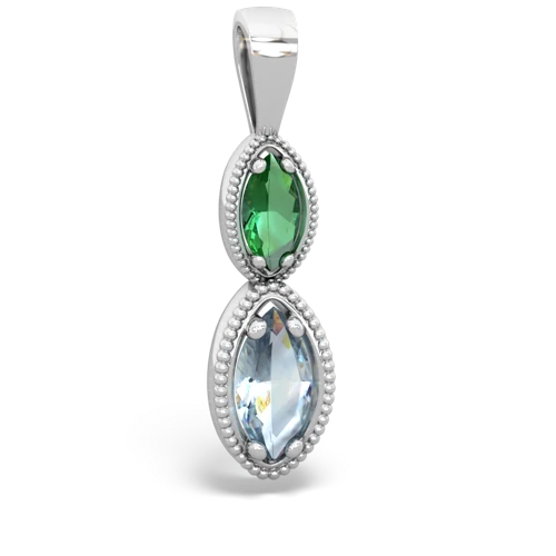 lab emerald-aquamarine antique milgrain pendant