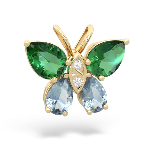 lab emerald-aquamarine butterfly pendant