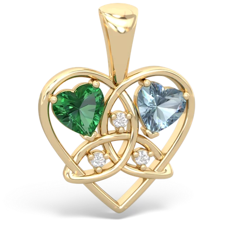 Lab Emerald Lab Created Emerald with Genuine Aquamarine Celtic Trinity Heart pendant Pendant