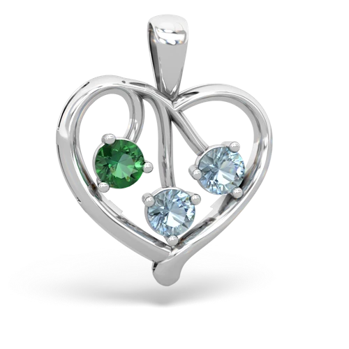 Lab Emerald Lab Created Emerald with Genuine Aquamarine and Genuine Fire Opal Glowing Heart pendant Pendant